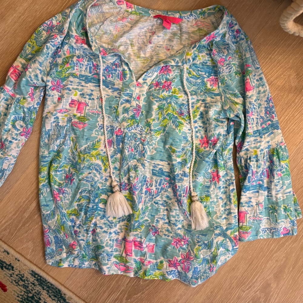 Floral Blue and Pink Long Sleeve Top